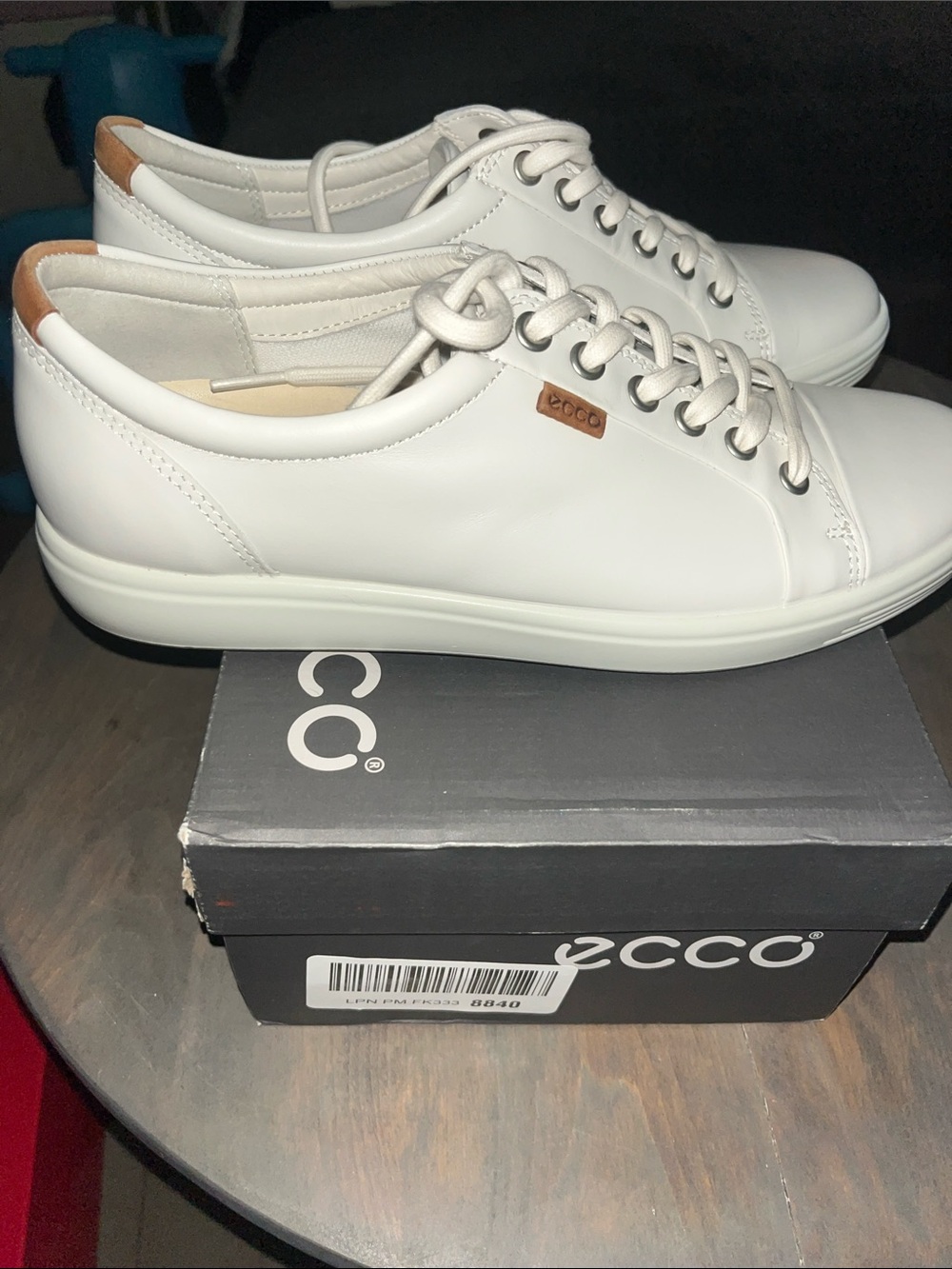 Ecco White Leather Sneakers with Tan Heel Tab